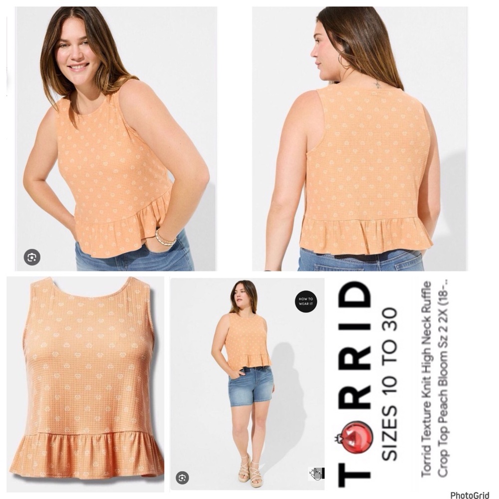 Torrid 5 plus size peach bloom texture knit high neck crop top NWT